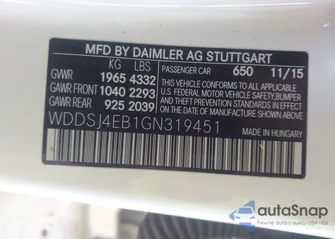 2016 Mercedes-Benz Cla 250 from USA, damaged, VIN WDDSJ4EB1GN319451